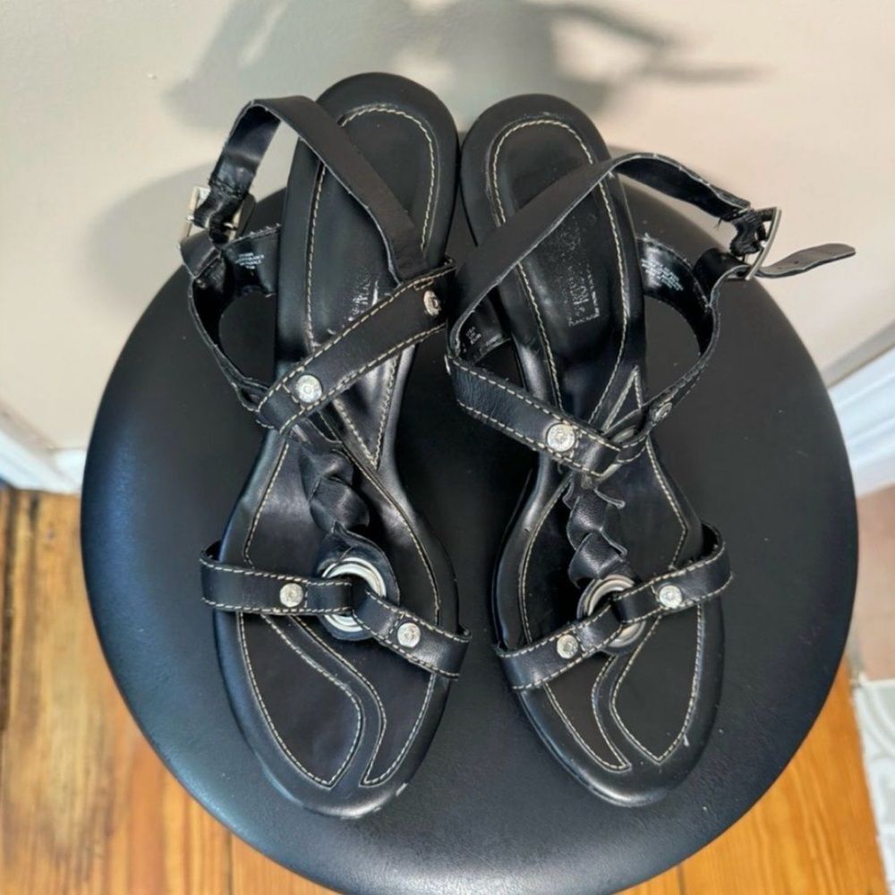 SALE! Black Harley-Davidson High Heeled Leather Sandals Size 8 EUC - Picture 4 of 7